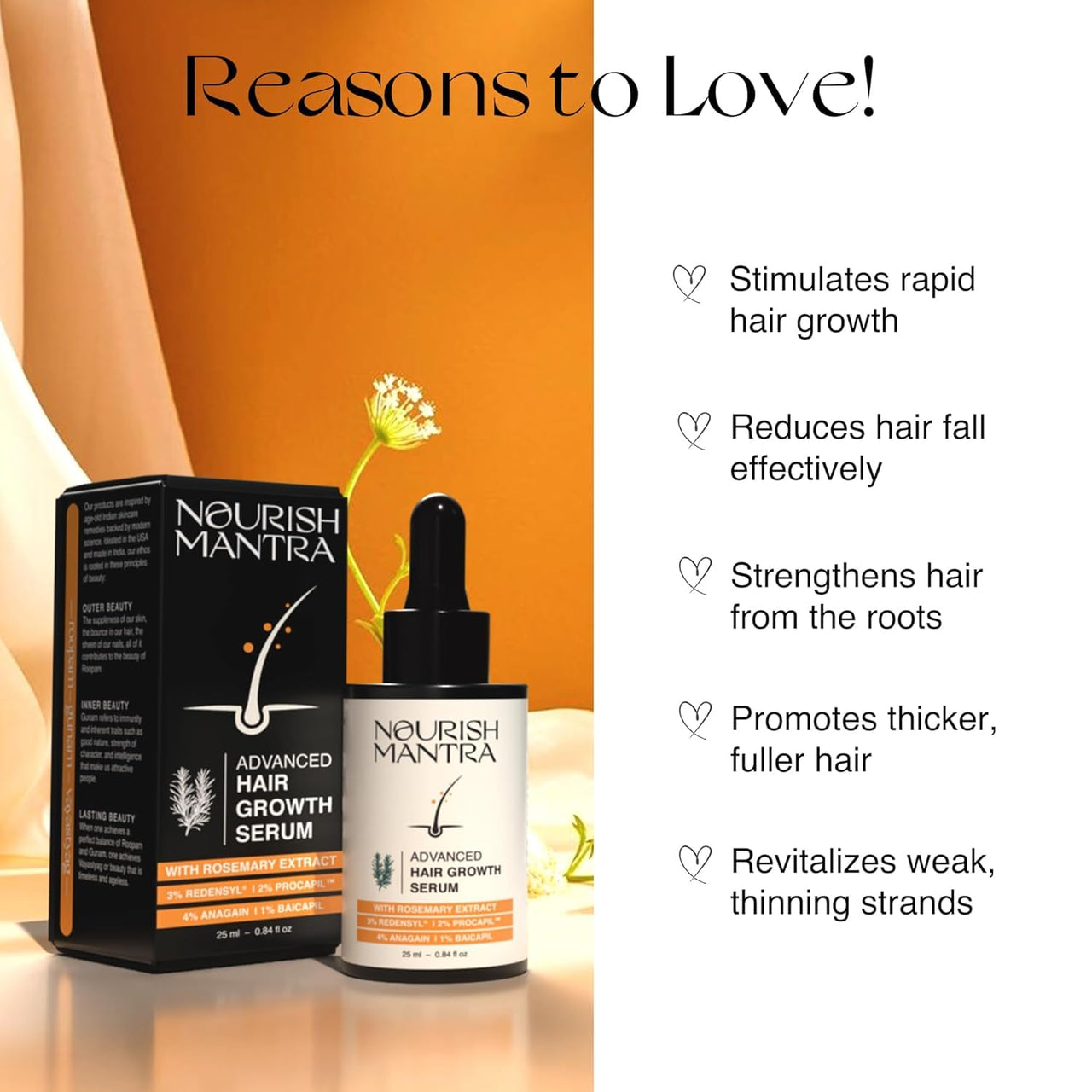 Nourish Mantra Advanced Hair Growth Serum With Rosemary Oil| To Increase Hair Growth, Reduce Hair Fall, Improve Hair Density | Enriched with Rosemary & Redensyl | For Men & Women | 25ml