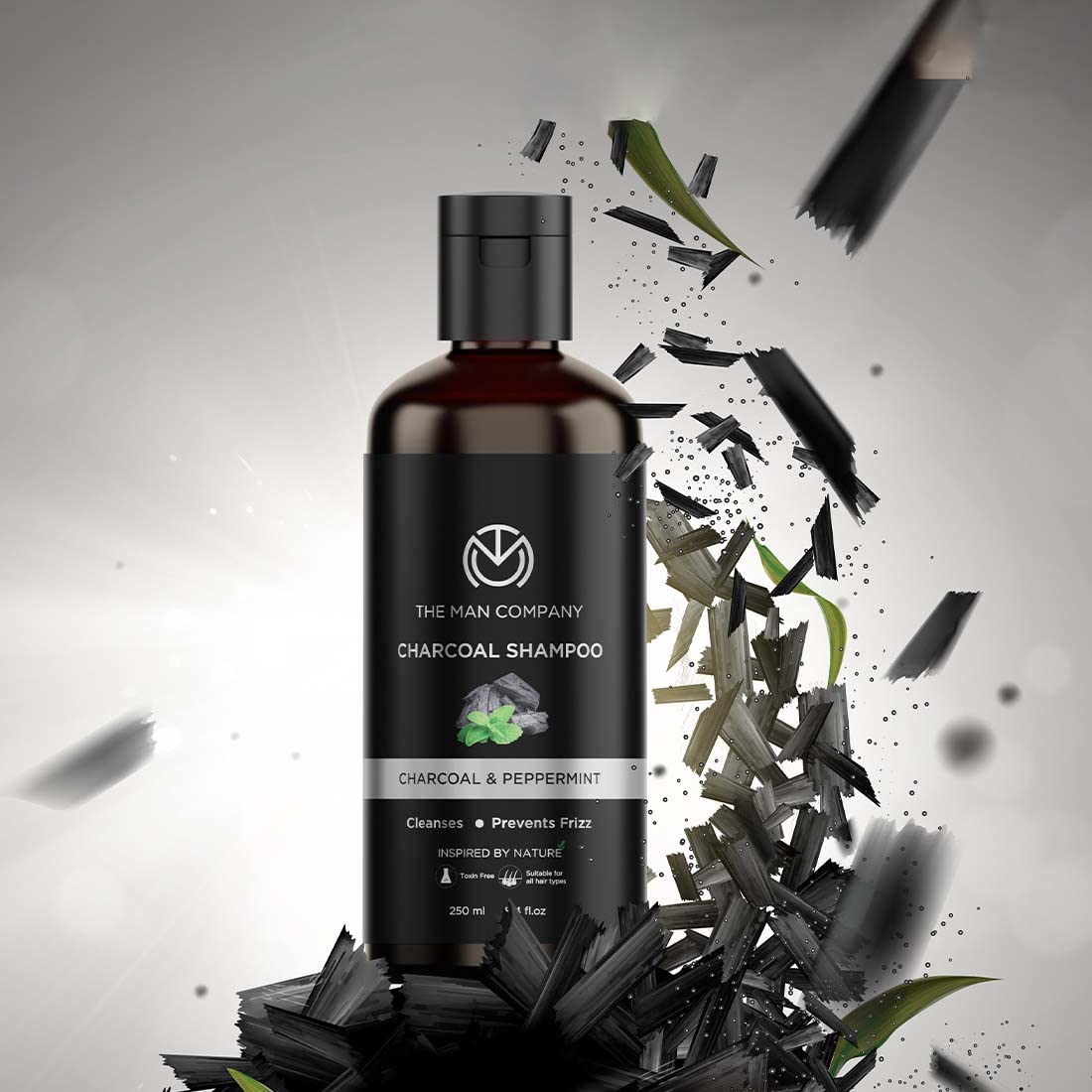 The Man Company Charcoal Shampoo For Oily Scalp To Eliminate Dandruff, Improve Hair Growth with Peppermint & Clove | Healthy and Shiny Hair - 250ml