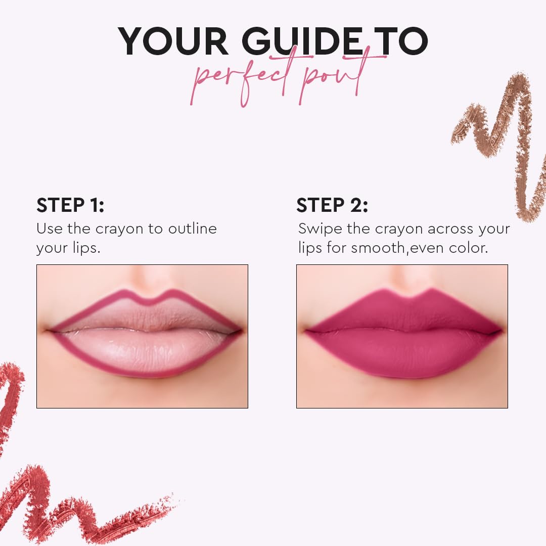 Million Colors Lip Crayon Lipstick | 8H Long-Lasting Matte | Hydrating & Lightweight | Highly Pigmented | Smudge-Proof & Transfer-Proof | Hyaluronic Acid & Shea Butter (Peppy Pink 12, 3g)