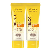 Jovees Herbal Sun Block SPF 45 For Even Toned & Glowing Skin | Suitable For Dry Skin | Sunscreen for UVA/UVB & Blue Light Protection | Lightweight & Non Grassy for Men & Women 100g (Pack of 2)
