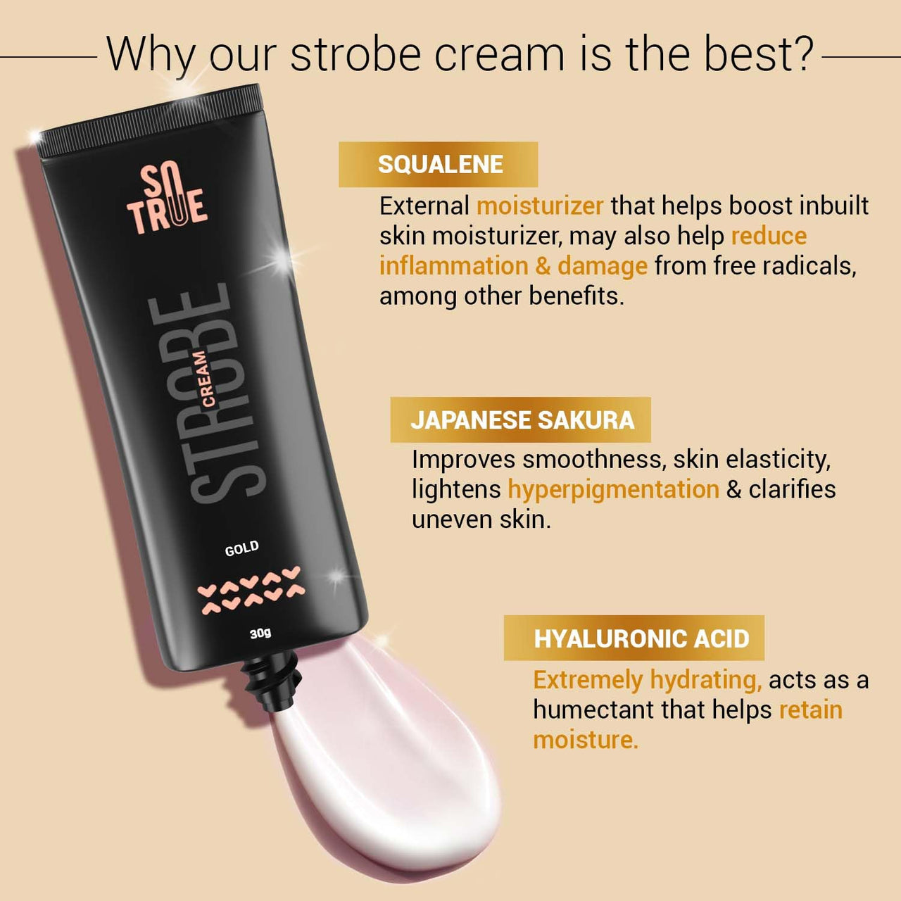 Sotrue Strobe Cream Gold for Face Radiance, Multipurpose Strobe Cream, Dewy Glazed Instant Glow, Highlighter For Face, Boosts Hydration, For All Skin Types, 30g