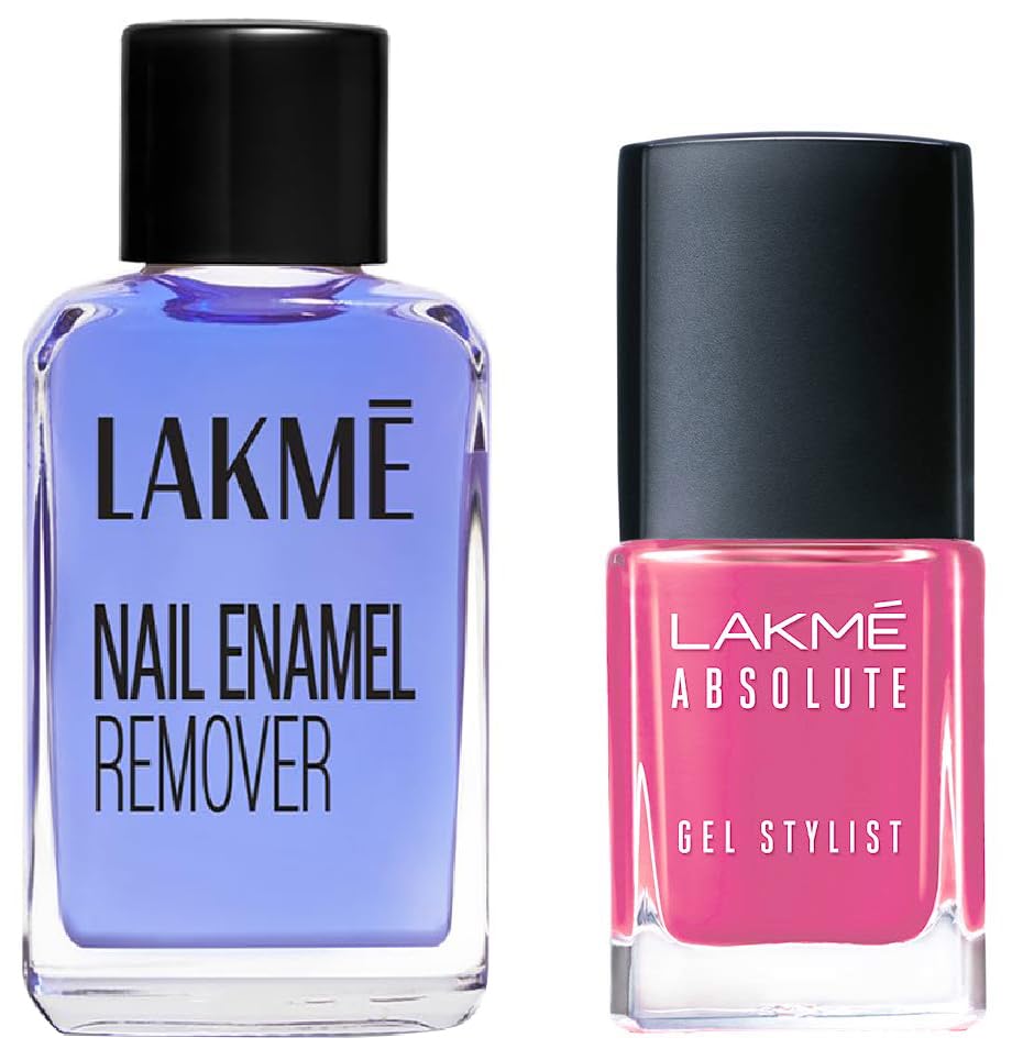 Lakmé Absolute Glossy Finish Gel Stylist Nail Color & Nail Color Remover Combo,12 ML