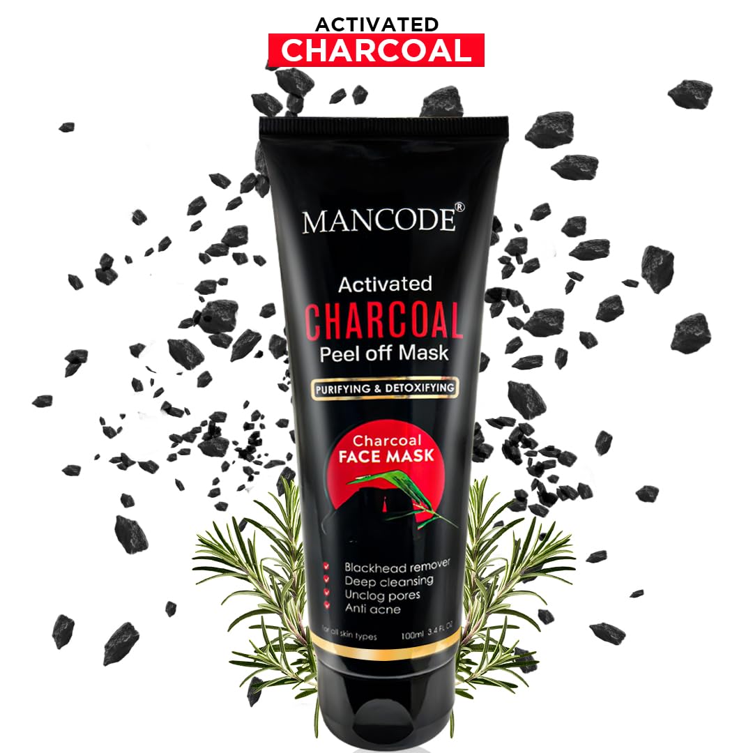 Mancode Activated Charcoal Peel Off Mask For Men, Charcoal Peel Off Mask For Women, Face Mask For Men, Charcoal Face Mask, Active Cooling Effect, Deep Skin Purifying Cleansing (100 ml)