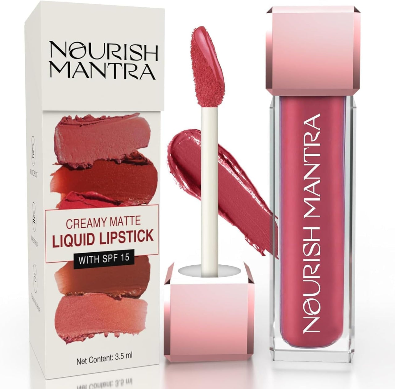 Nourish Mantra’s Jashn-E-Gulab Lipstick (3.5ml)/ Creamy Matte Liquid Lipstick with SPF/Water Proof/Smudge Proof/Transfer Proof/Long Lasting/Suits All Skin Tones
