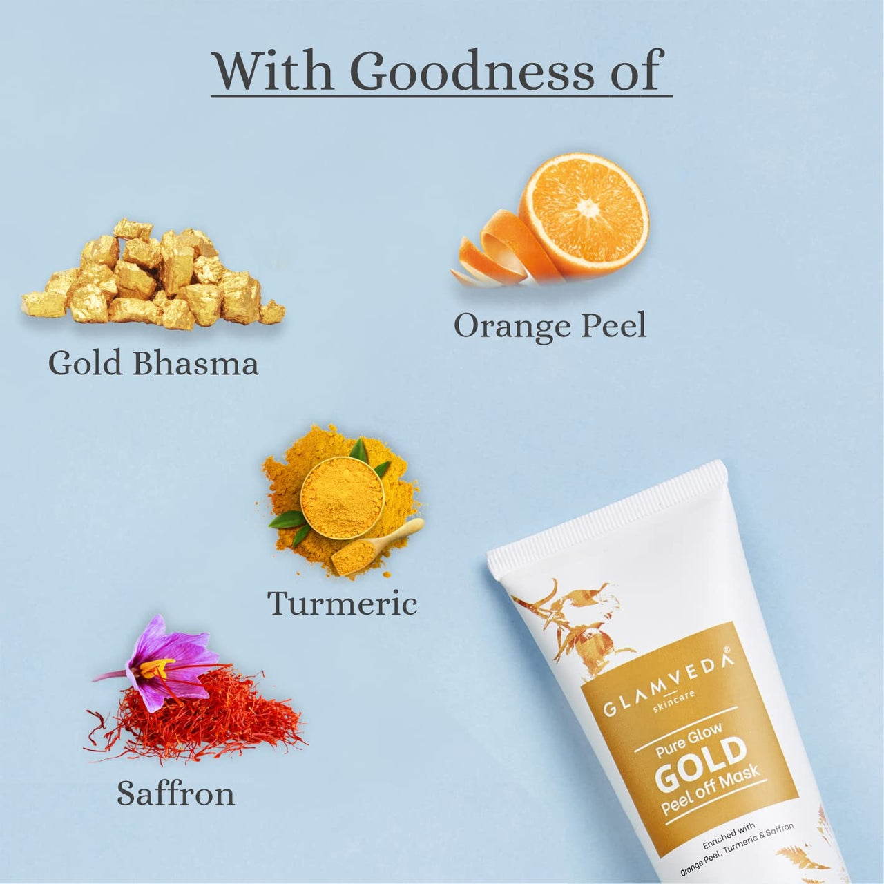 Glamveda Pure Glow Gold Peel Off Mask| Orange Peel,Turmeric & Saffron| Pack of 2