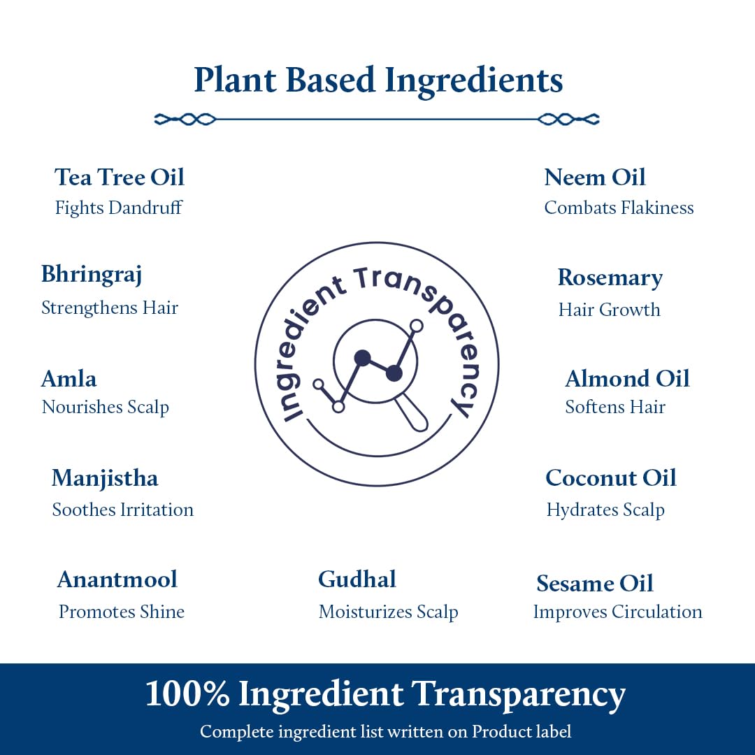 Blue Nectar Anti Dandruff Hair Oil with Neem & Tea Tree Hair Oil | Ayurvedic Non-Sticky Hair Oil for Dry Scalp and Dandruff | Plant Based Hair Oil for Men & Women (12 Herbs, 100ml)