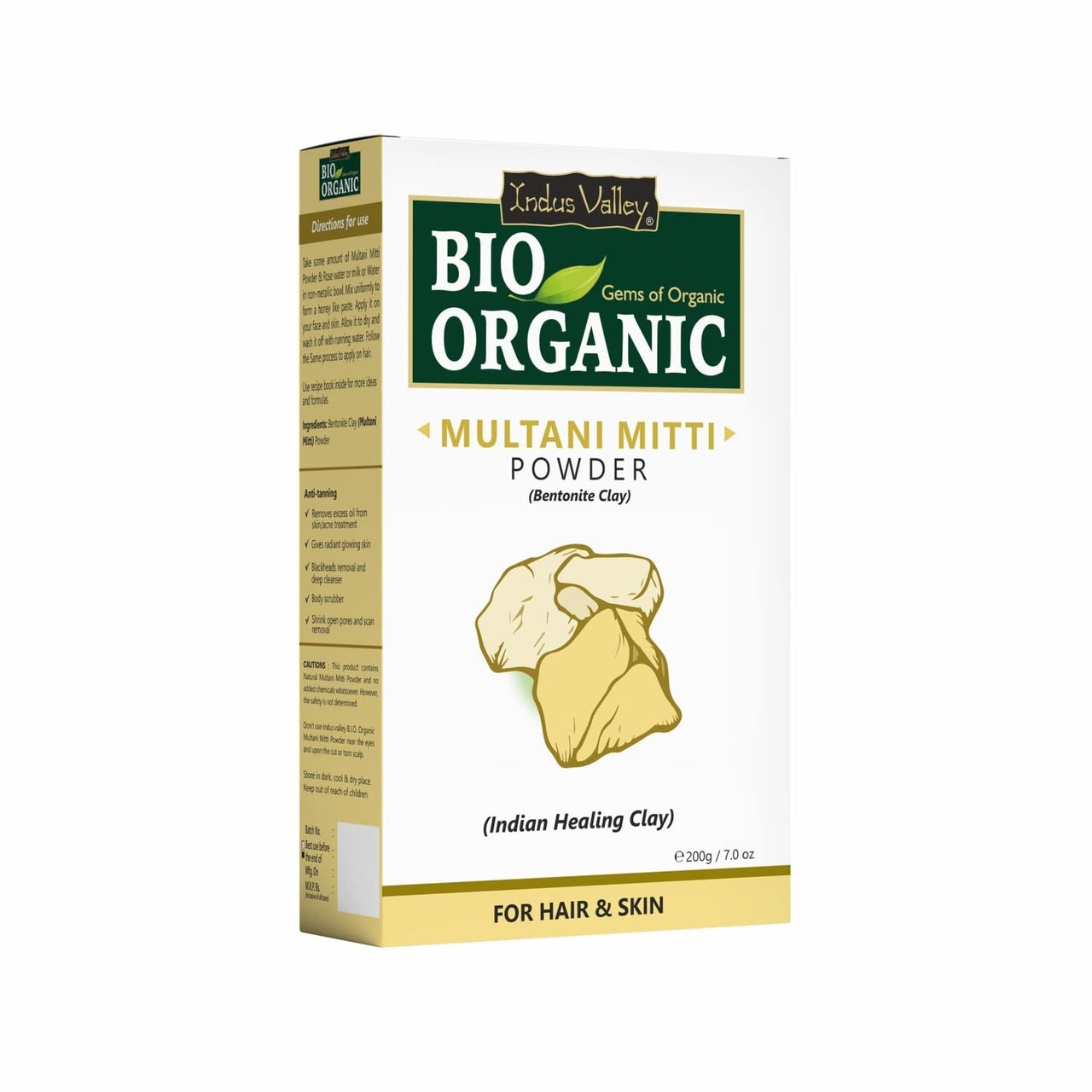Indus Valley Bio Organic Non-Toxic Aloe Vera Gel + Sandalwood Face Pack + Multani Mitti Powder | Healing Clay | Bentonite Clay (175Ml +200G+200G)