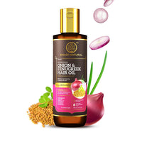 Khadi Natural Onion and Fenugreek Hair Oil| Strengthens Hair Follicles| Frizz-Free Hair| Paraben Free| - POWERED BOTANICS, 200ml