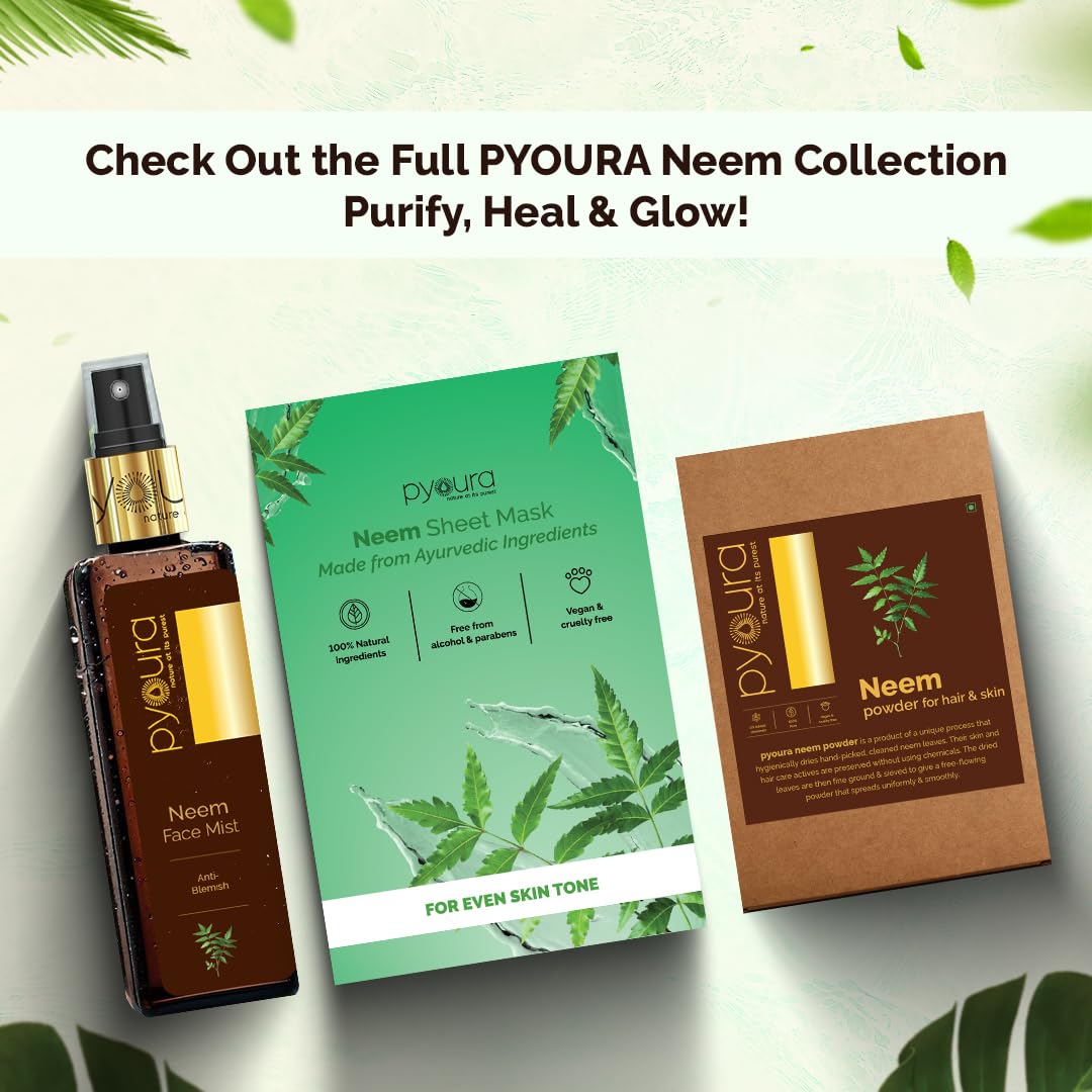 PYOURA Even Skin Tone Neem Face Sheet Mask, Pure Neem Extract, Helps Manage Dark Spots, Pigmentation & Acne-Pimples, Vegan & Cruelty-Free, Pack of 2, Each 23g