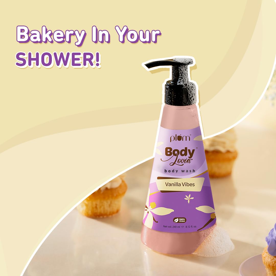 Plum Bodylovin' Vanilla Vibes Body Wash | SLS-Free Creamy Body Wash for Women | Shower Gel with Long Lasting Vanilla Fragrance | Aloe-Infused Nourishing Body Cleanser for Soft & Smooth Skin - 240ml