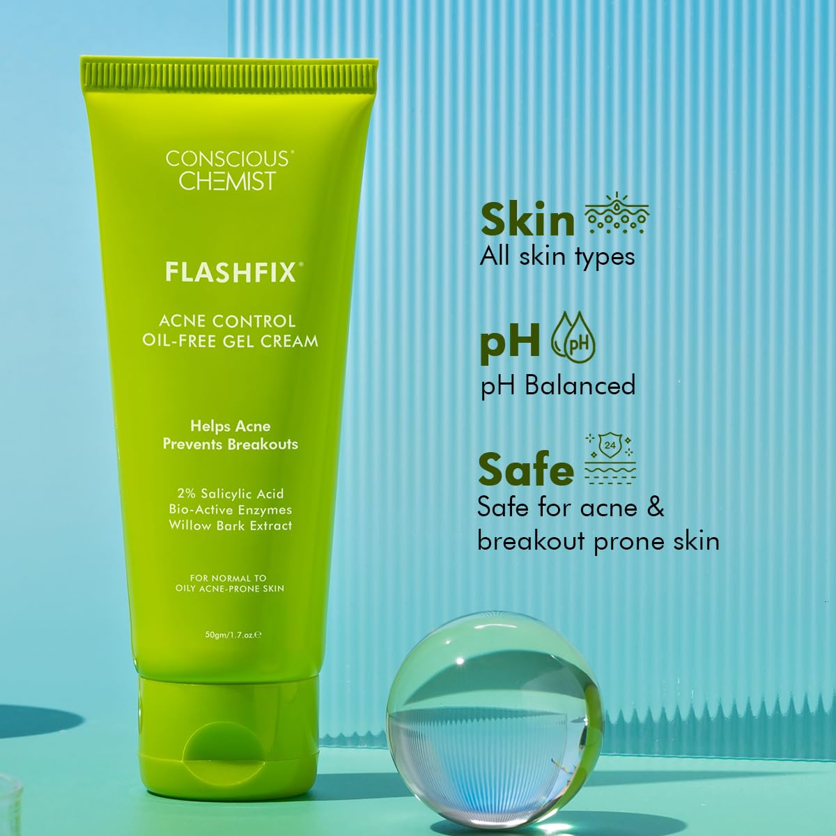Conscious Chemist® 2% Salicylic Acid Cream | 50g | Acne Spot Corrector | Moisturizer for Oily Acne Prone Skin, Face Cream for Men & Women, Overnight Acne & Oil Control, Itchiness & Redness, Non greasy Gel Cream - Flashfix