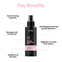 RENEE Glowscreen Spf 50 Sunscreen Spray - 50ml, Pa++++ for Uva & Uvb Protection, Enriched With Hyaluronic Acid & Vitamin C| Lightweight, Non Greasy, Quick Absorbing With No White Cast