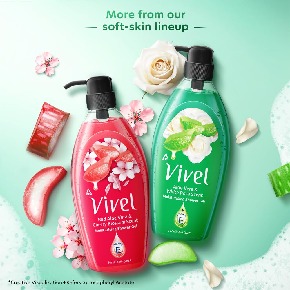 Vivel Aloe Vera & White Rose Scent Shower Gel, 895 ml, Moisturizing Body Wash, with Plant based Cleansers, Body wash Shower Gel for Women & Men, For All Skin Types