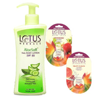 Lotus Herbals Winter Kit Aloesoft Daily Hand & Body Lotion_250ml + Lip Balm-Strawberry_5g + Lip Balm-Fruity Fusion_5g (Set Of 3)