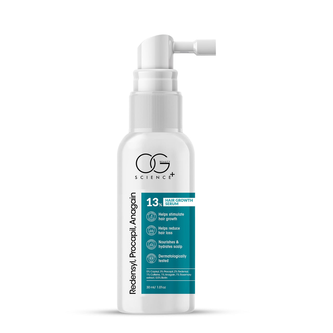 OG BEAUTY Science+ Hair Growth Serum 30ml - 5% Capixyl, 3% Procapil, 2% Redensyl, 0.5% Biotin | Enriched with Caffeine, Anagain, Rosemary & Aloe Vera | Reduces Hair Fall & Stimulates Growth