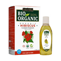 INDUS VALLEY Hibiscus Powder | Hibiscus rosa-sinensis - 100% Organic, Pure and Natural For Hair & Skin With Extra Virgin Olive Oil, Massage Oil (100g+100ml)