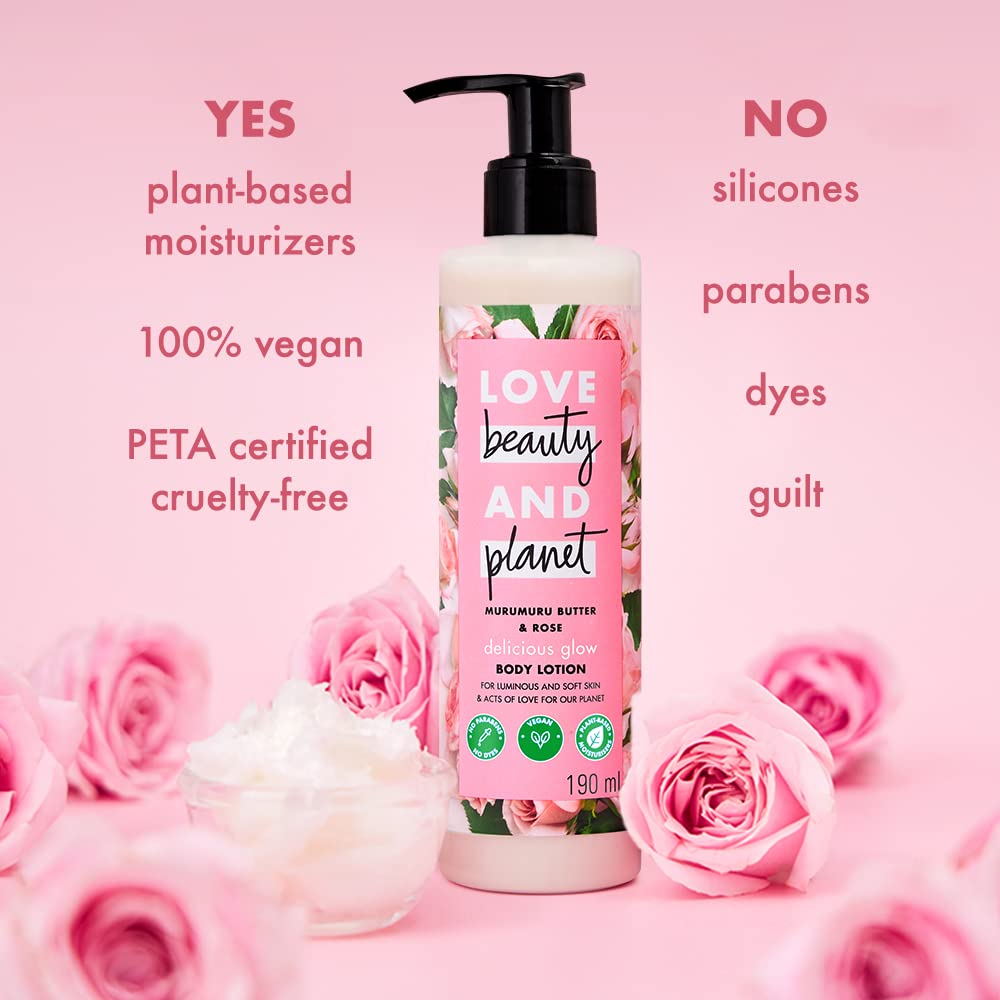 Love Beauty & Planet Natural Murumuru Butter & Rose Glow Body Lotion|| 24hr Moisturization|| Non-Sticky|| Paraben Free|| 400 ml