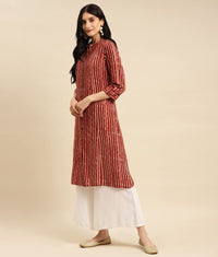 rangita Women Rayon Printed Calf Length Kalidar Kurti with Front Button Placket