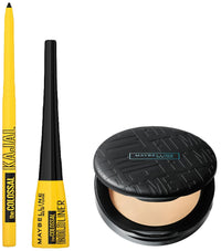 Maybelline New York Pencil Eyeliner & Kajal & Fit Me Matte + Poreless Compact Powder,Multicolor,3 Count