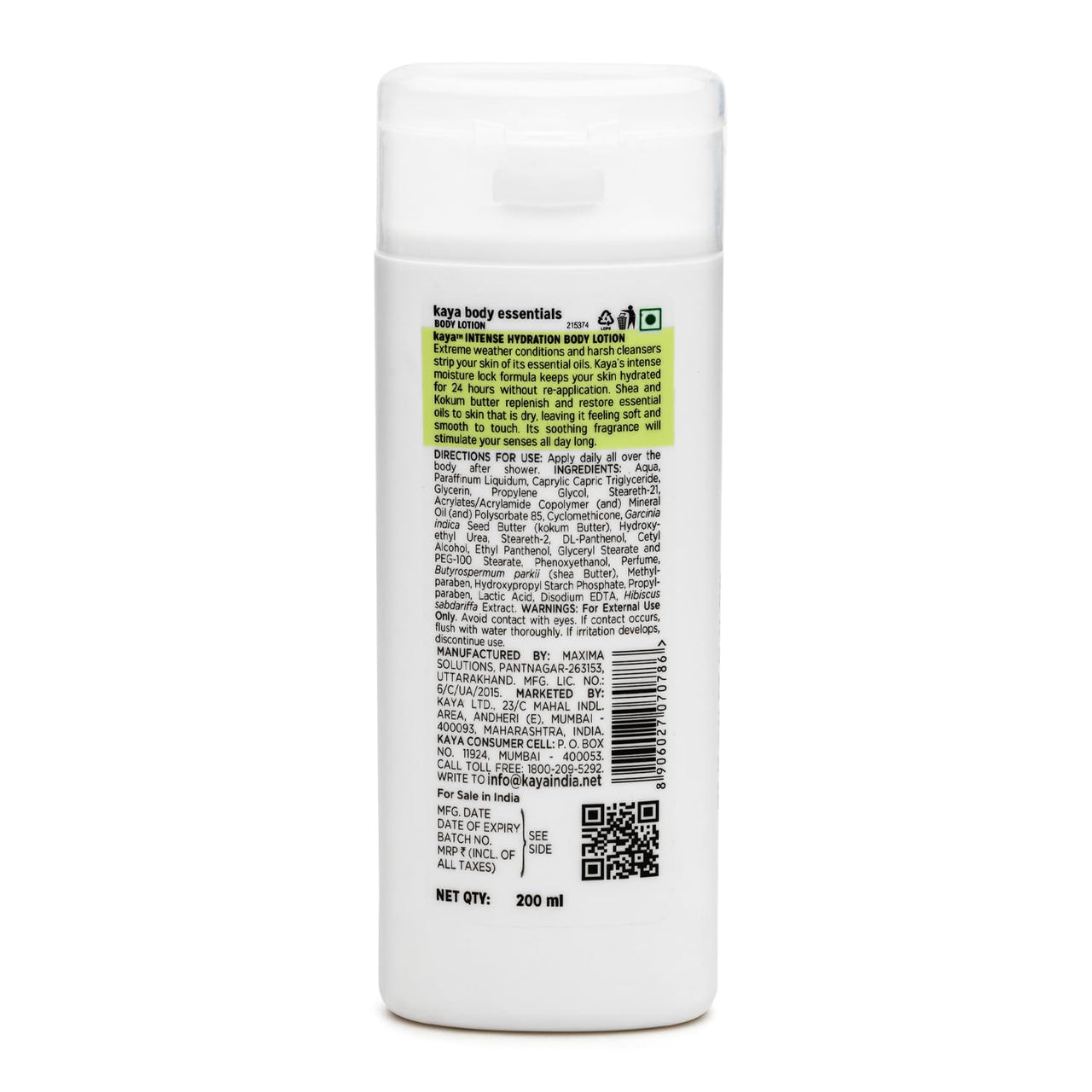 Kaya Clinic Intense Hydration Body Lotion, 200ml Enriched With Shea Butter, 24 Hours Moisture Lock Formula, Hydrating Body Lotion for All Skin Types