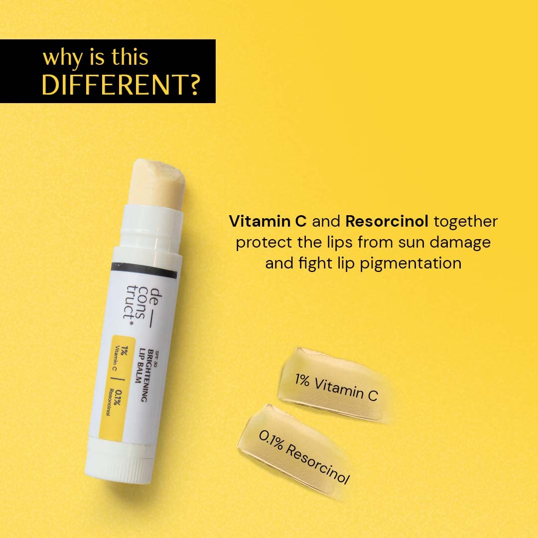 Deconstruct Brightening Lip Balm with SPF 30 | For Dark, Pigmented, Dry, Flaky Lips | Brightens Pigmented Lips | Vitamin C for Dark Lips | SPF 30 for Sun Damage and Discoloration | Lip Balm for Glossy Buttery Soft Pink Lips | For Women & Men - (4 gm)