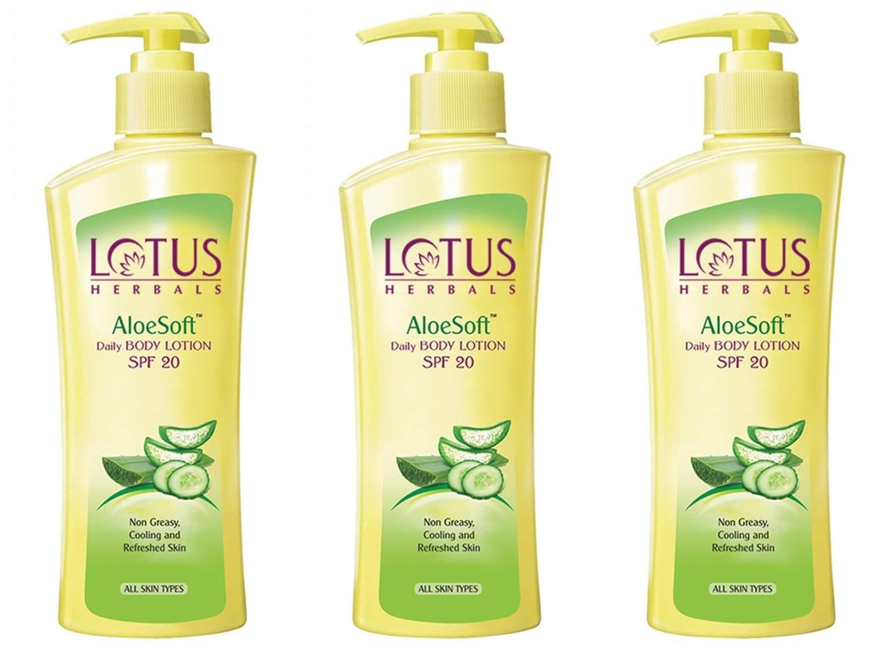Lotus Herbals Aloesoft Daily Body Lotion | Non Greasy | Cools and Refreshes Skin | SPF 20 | For All Skin Types | 250ml x Pack of 3