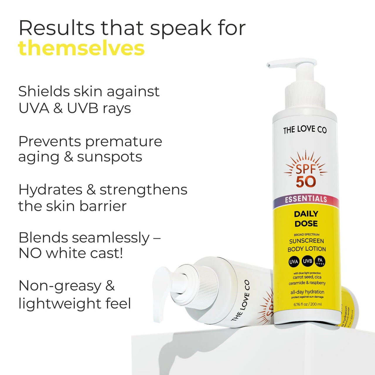 THE LOVE CO SPF50 Sunscreen Body Lotion - PA++++ UVA UVB Protection | Daily Moisturizer with Carrot Seed, Niacinamide & Ceramide | Lightweight, Non-Greasy, Quick Absorbing | Paraben-Free | For All Skin Types | 200ml