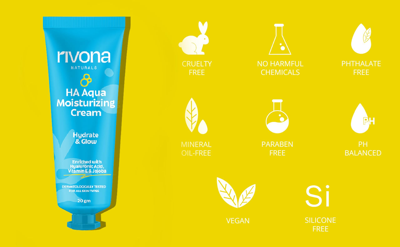 Rivona Naturals HA Aqua Moisturizing Face Cream For Dryness With Hyaluronic Acid, Hydrating and Nourishing | For Men & Women | All Skin types 20 gm