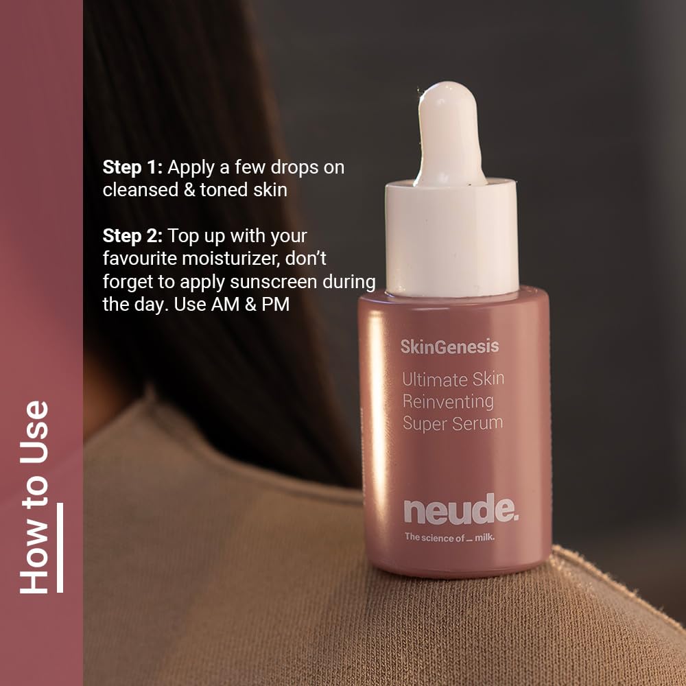 Neude SkinGenesis 30ml All in One Face Serum with 12% Actives – Lactic Acid, Niacinamide & Hyaluronic Acid; Reduces Dark Spots, Fine Lines, Protects Skin Barrier, For Men & Women, All Skin Types