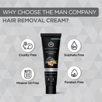 The Man Company Hair Removal Cream for Men | Removes Unwanted Hair in Just 5 Minutes | 24 Hours Hydration | Enriched with Charcoal & Turmeric | Dermatologically Tested | For All Skin Types - 100gm