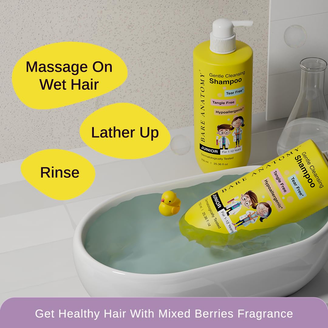 Bare Anatomy Gentle Cleansing Kids Shampoo for 1-12 Yrs | Tear-Free & Hypoallergenic pH 5.5 | Coconut Milk Protein & Vitamin E | Sulphate Free | 750ml