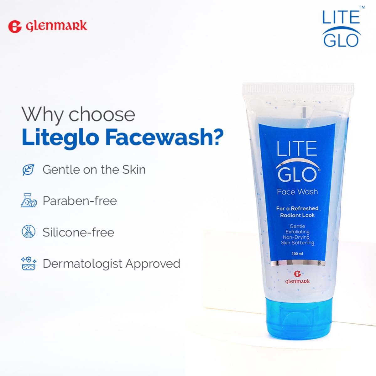 Lite Glo Face Wash for Combination Skin - Contains Vitamin C, Glycolic Acid and Mandelic Acid, Helps with optimal exfoliation, prevents dryness of skin, gives gentle cleanse | Protects, Nourishes and Repairs Skin | Paraben and SLES Free