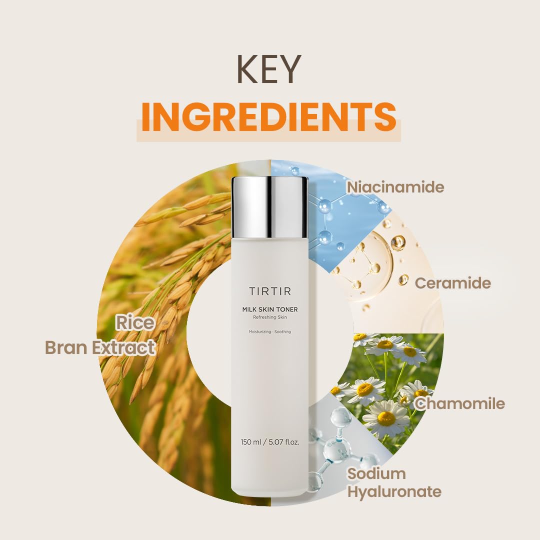 TIRTIR Milk Skin Rice Toner | Deep Moisturizing, Hydrating Toner for face | Niacinamide, Ceramide, Rice Bran Extract | Nature-Oriented Ingredients for Korean Skin Care | Vegan, (150 ml)