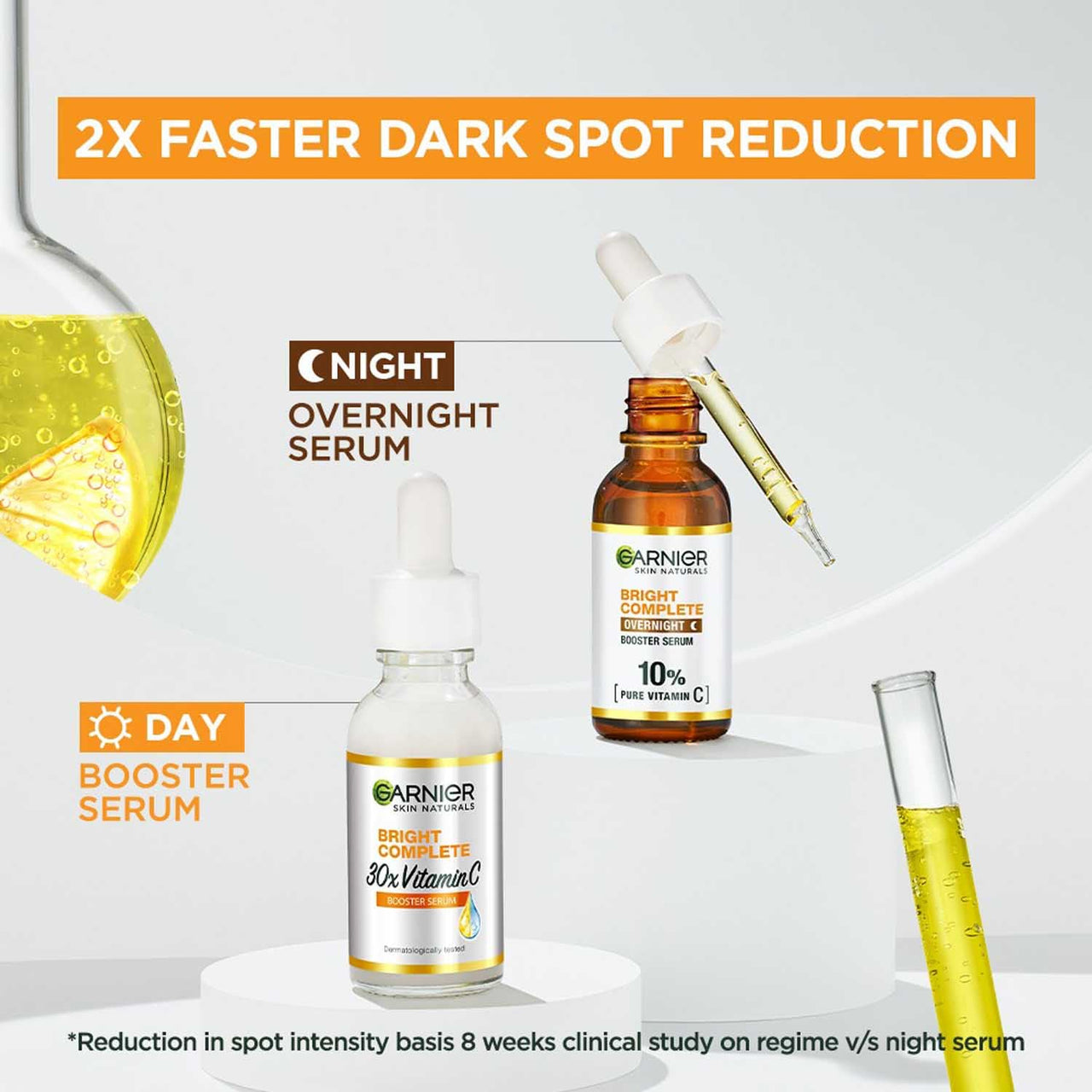 Garnier 30X Vitamin C Day + 10% Vitamin C Night Serum Combo - Wake Up to 73% Brighter Skin, Reduces Dark Spots & Promotes Even Skin Tone, Suitable for all Skin Types, 15+15ml