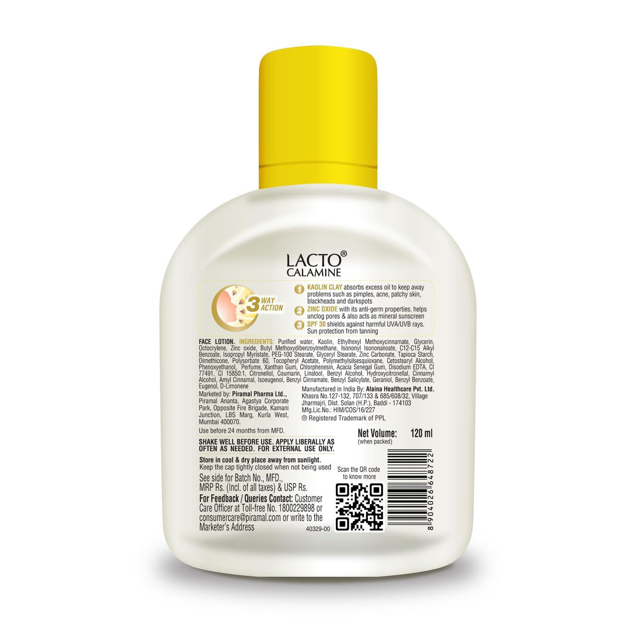 Lacto Calamine Sunscreen Lotion with SPF 30 | 120ml |UVA + UVB PA+++ | Kaolin Clay & Zinc Oxide | Daily Face Moisturizer For Oily Skin | Lightweight & Non-Greasy | Face & Body Lotion