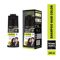 Indica Easy Do-It-Yourself Hair Color Shampoo Pump Pack with 5 Herbal Extracts and 100% Ammonia Free, Long Lasting Formula, 180 ML - Natural Black Colour (Gloves Included)