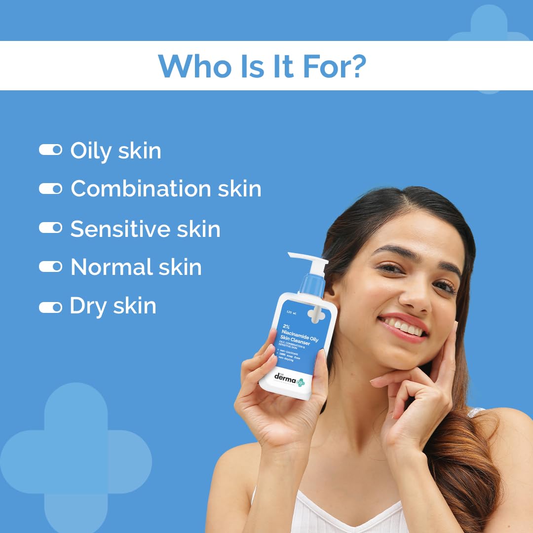 The Derma Co 2% Niacinamide Oily Skin Cleanser for Sensitive, Oily & Combination Skin | Non-Irritant | 100% Soap-Free | Non-Drying | Gently Cleanses Makeup | Pack of 2 | 250 ml