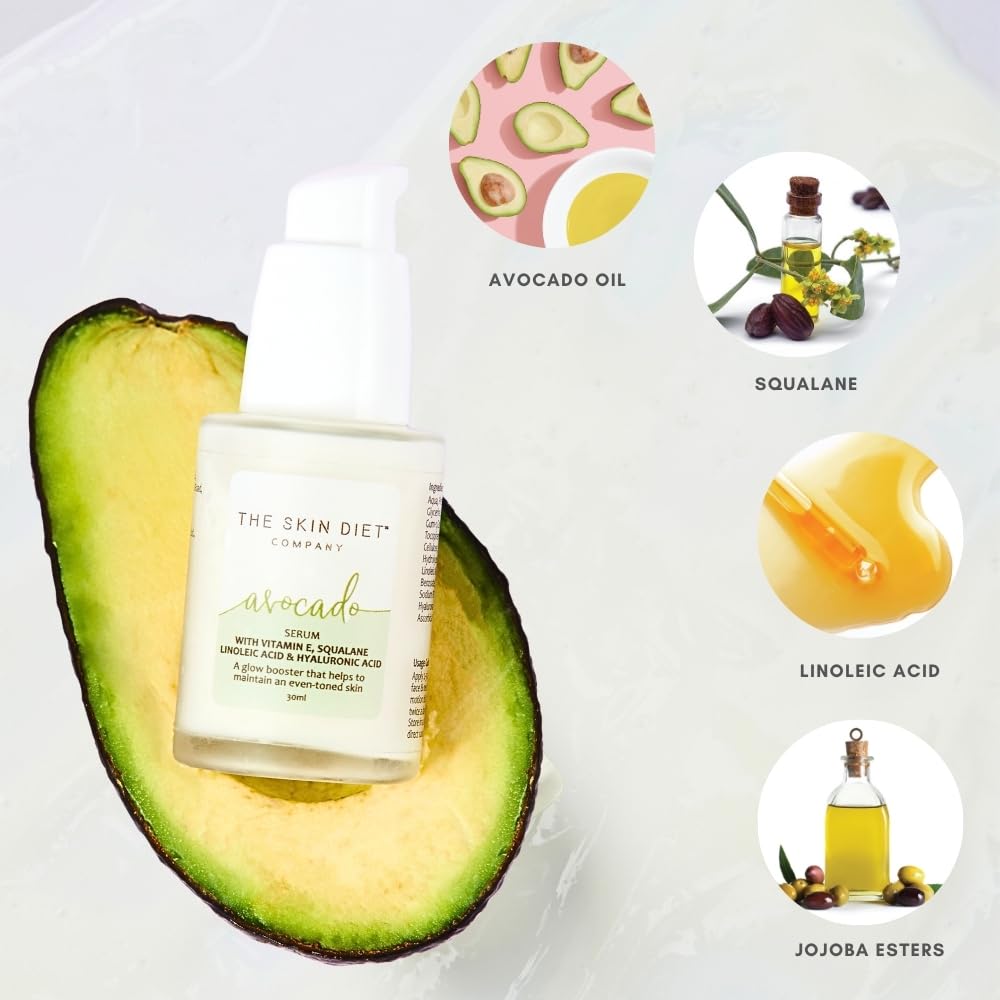 THE SKIN DIET COMPANY Avocado Serum for Women | Moisture Boost, Non-Sticky, Fades Hyperpigmentation | Hyaluronic Acid & Vitamin E for Glowing Skin (15ml)