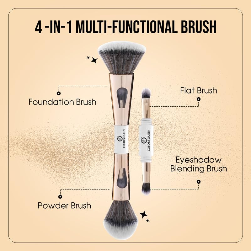 Colors Queen 4 in 1 Multifunctional Makeup Brush Set with Foundation Brush, Powder Brush, Eyeshadow Blending Brush & Flat Brush | Feathery Soft Bristles Makeup Brushes for Women