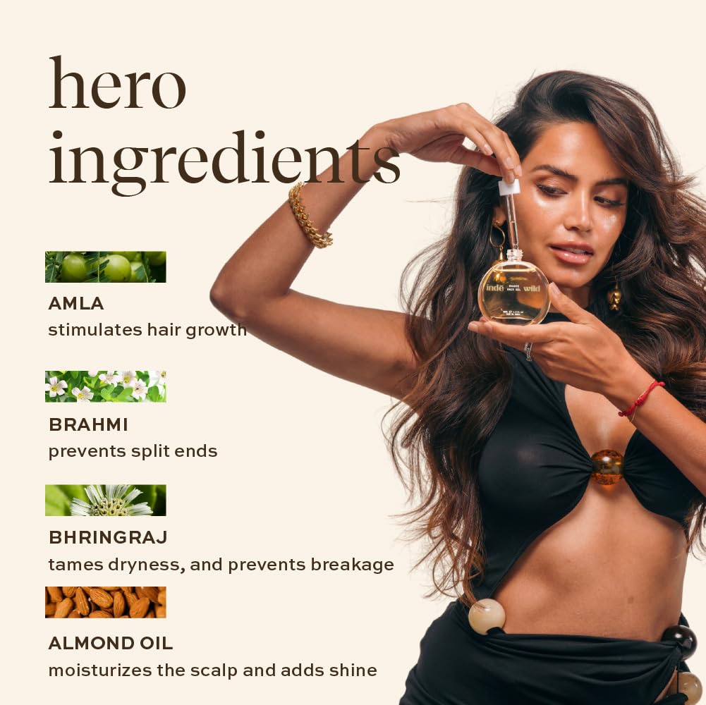 indē wild Champi Hair Oil (130 ml) with Rosemary Oil, Brahmi, Amla, and Bhringraj | Ayurvedic Hair Growth Oil for Dandruff, Hairfall, & Thicker, Fuller Hair | 16+ Ayurvedic Actives | Calming Fragrance