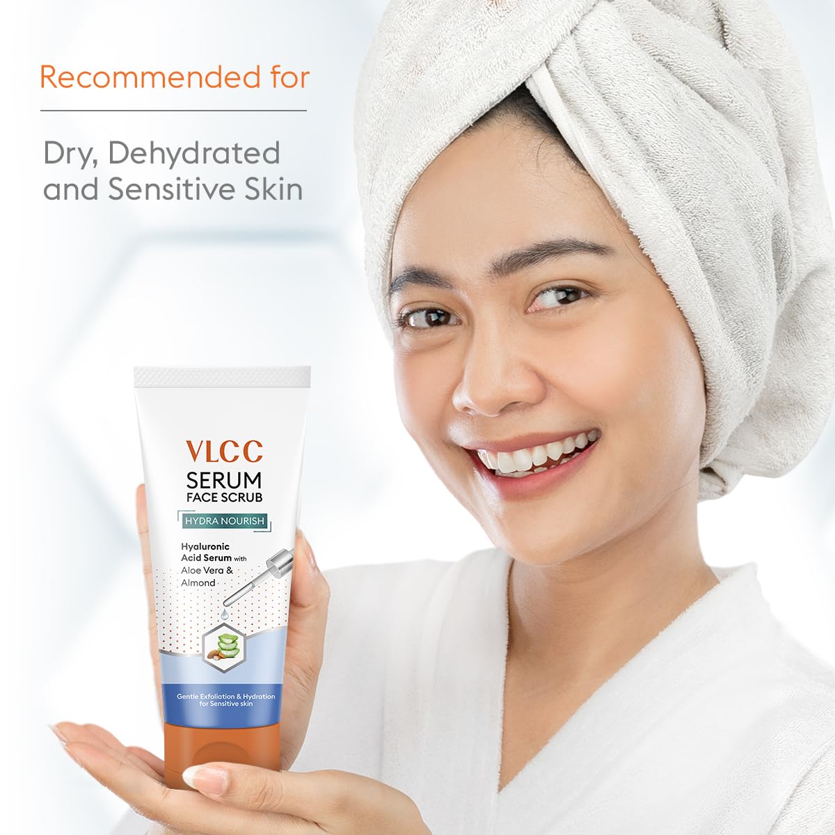 VLCC Hydra Nourish Scrub with Hyaluronic Acid Serum - 150g - AloeVera & Almond | Deep Hydrating & Exfoliating Face Scrub | Hydrates Skin, Reduces Dullness and Plumps Skin | Suitable for All Skin Types