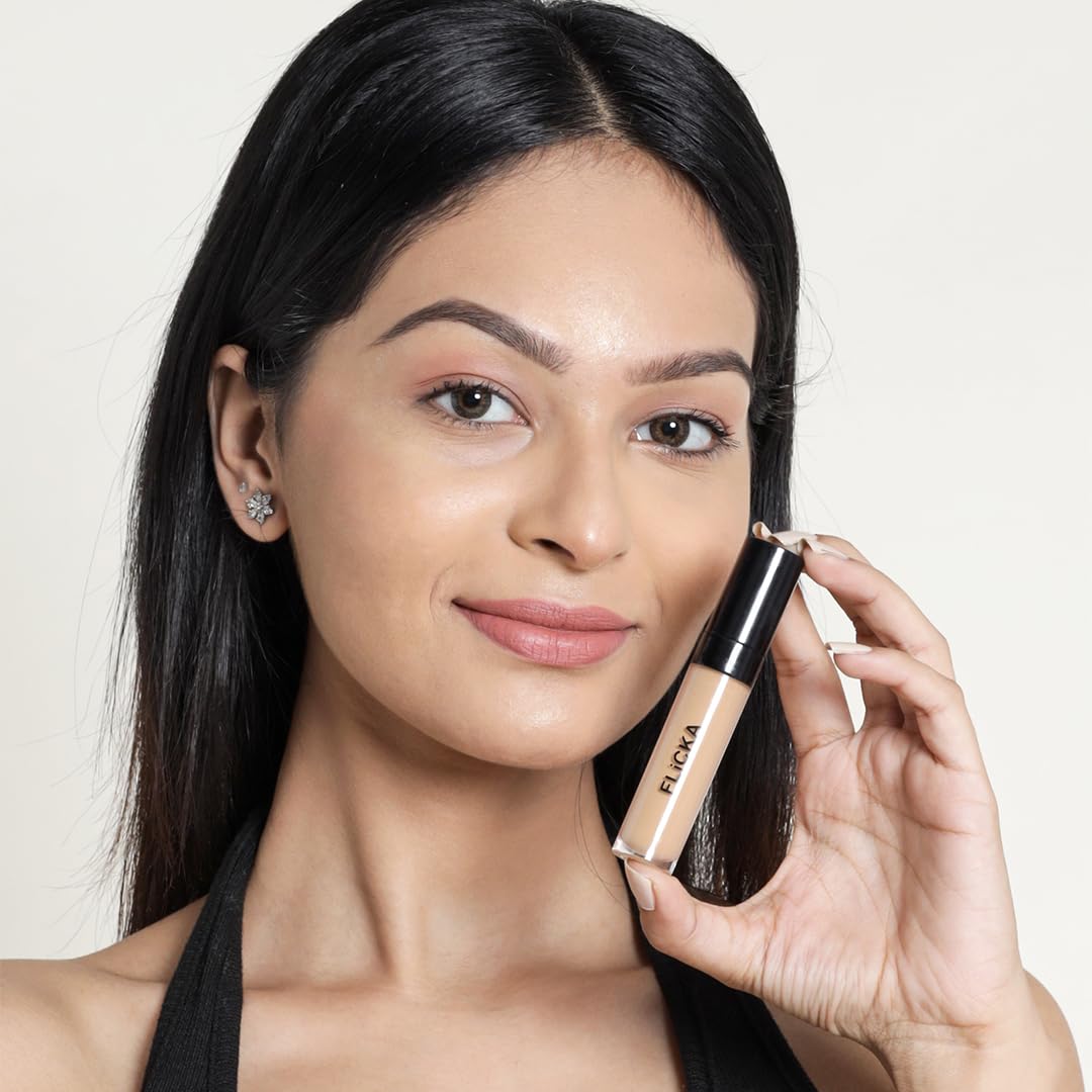 FLiCKA Cover Story Liquid Light Weight Natural Concealer With Full Coverage For Women| Contains SPF, Argan & Avacado Oil| Concealer For Face Makeup, 01.2 Sand, 8.5ml