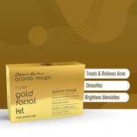Aroma Magic 7 step Gold Facial Kit | Firms, Tones & Renders a healthy glowing skin| with Marigold & Rose Extracts| All Skin type| Single Use| Pack of 1 (20g + 18ml)