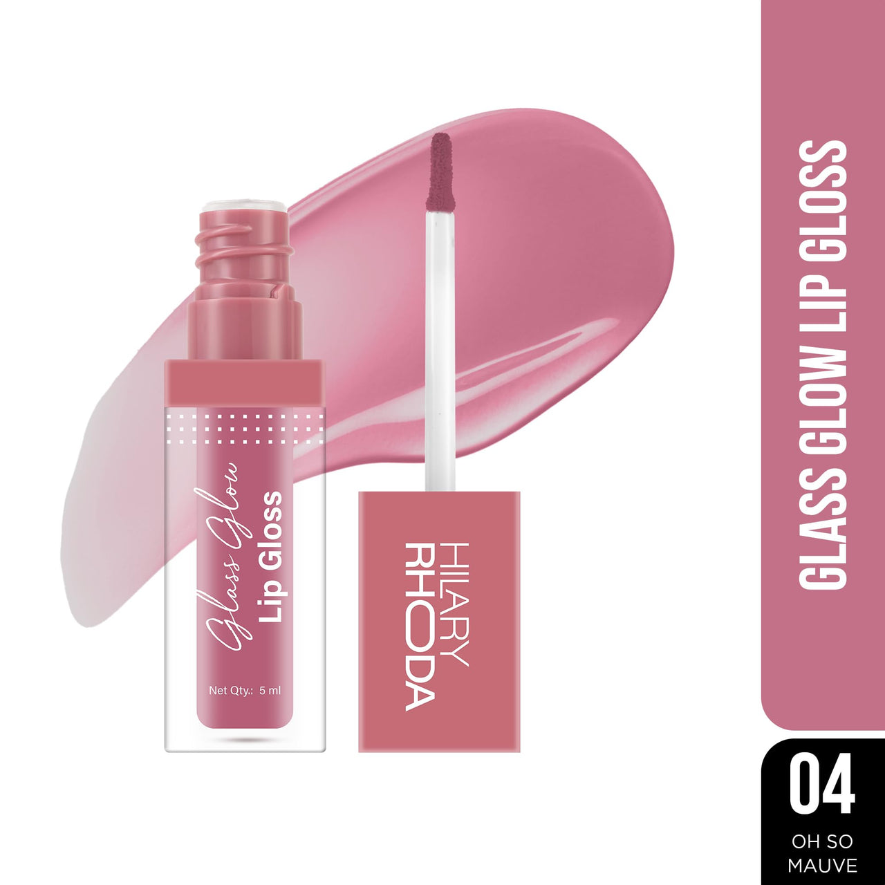 Hilary Rhoda Glass Glow Lip Gloss | Nourishing & Hydrating Lip Gloss | Sheer Coverage | High Shine | Juicy & Plump Lips | Glides on Smoothly | 5ml (Oh So Mauve - Shade 04)