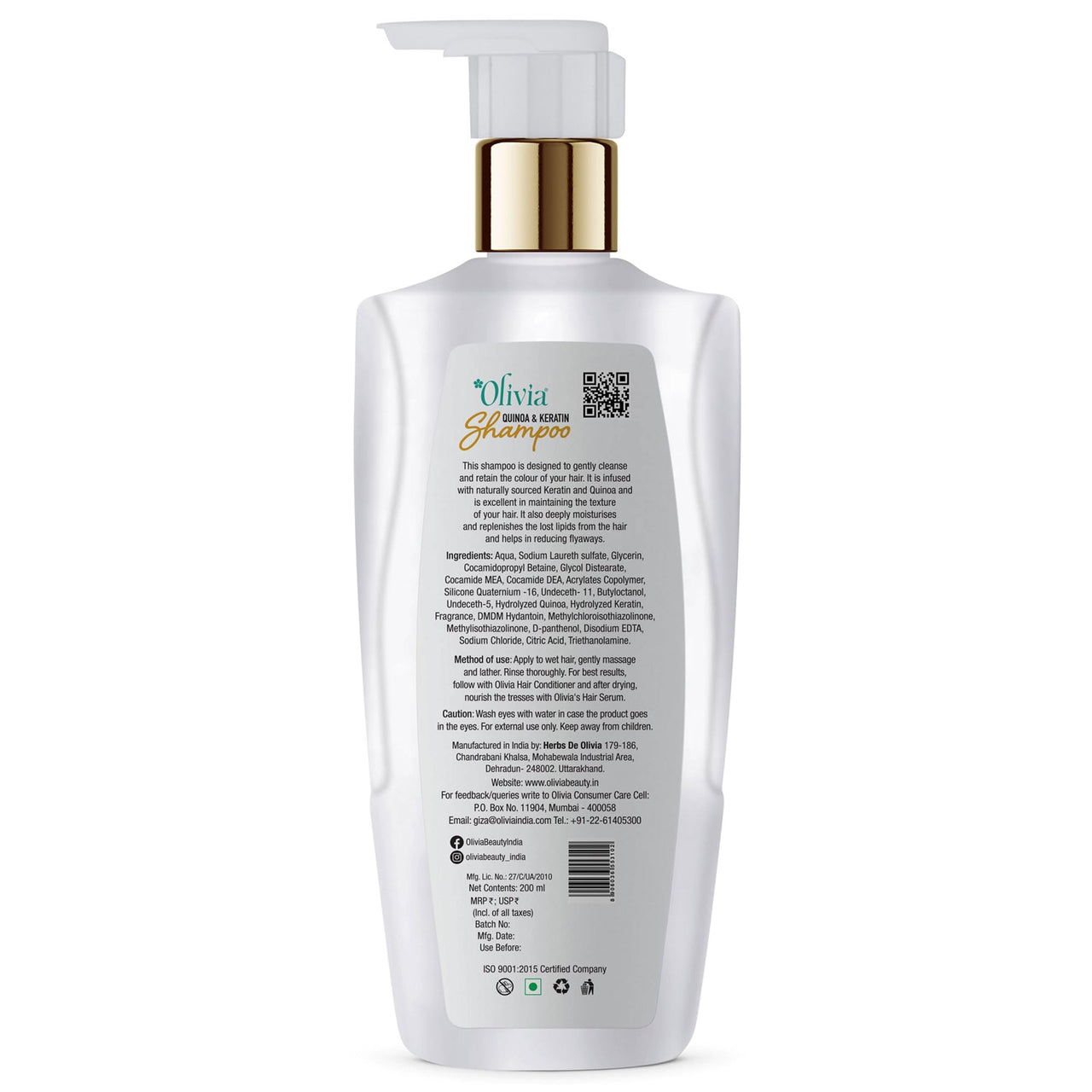 Olivia Color Guard Shampoo with Quinoa & Keratin | For Frizzy and Dry Hair | Paraben Free Shampoo with 100% Natural Ingredients | No Harmful Colors or Chemicals | Gentle Care | 200ml
