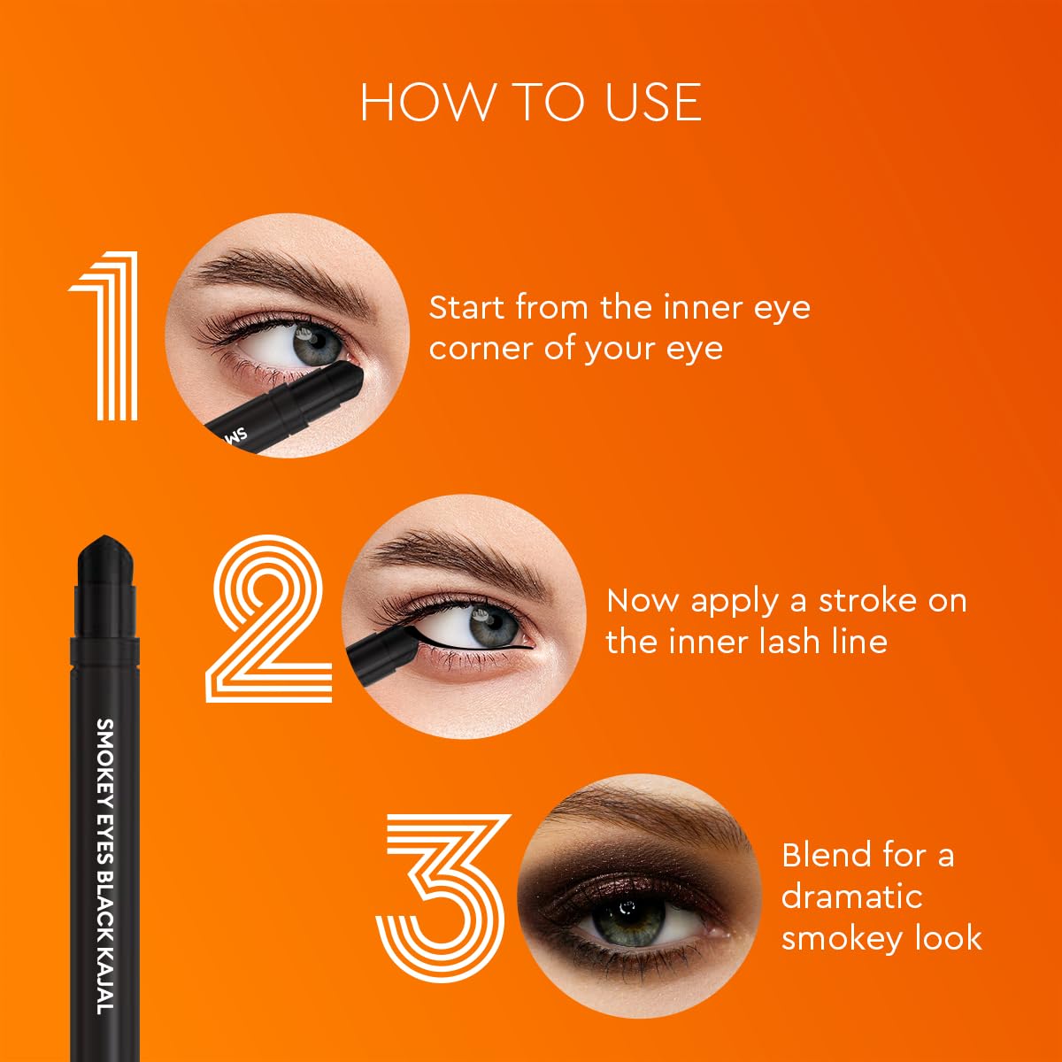 VLCC Smokey Eyes Black Matte Kajal - 0.35G (Pack Of 2) | Intense Black Color | Long Lasting Effect | Smudge-Proof And Water-Proof Application | With Blender To Sharpen For Dynamic Effect