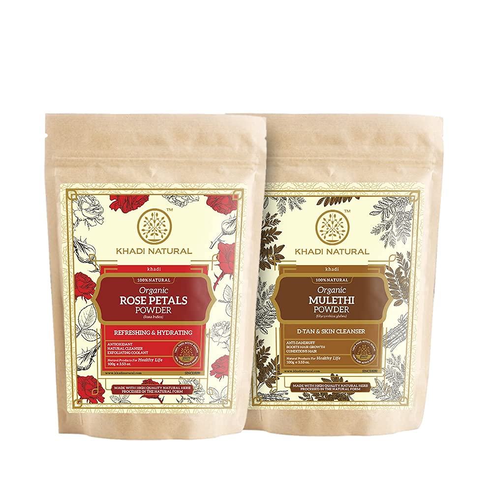 KHADI NATURAL Organic Powder Pack of 2 (Rose Petals + Mulethi) (Net Qt. 2x100) 200gm