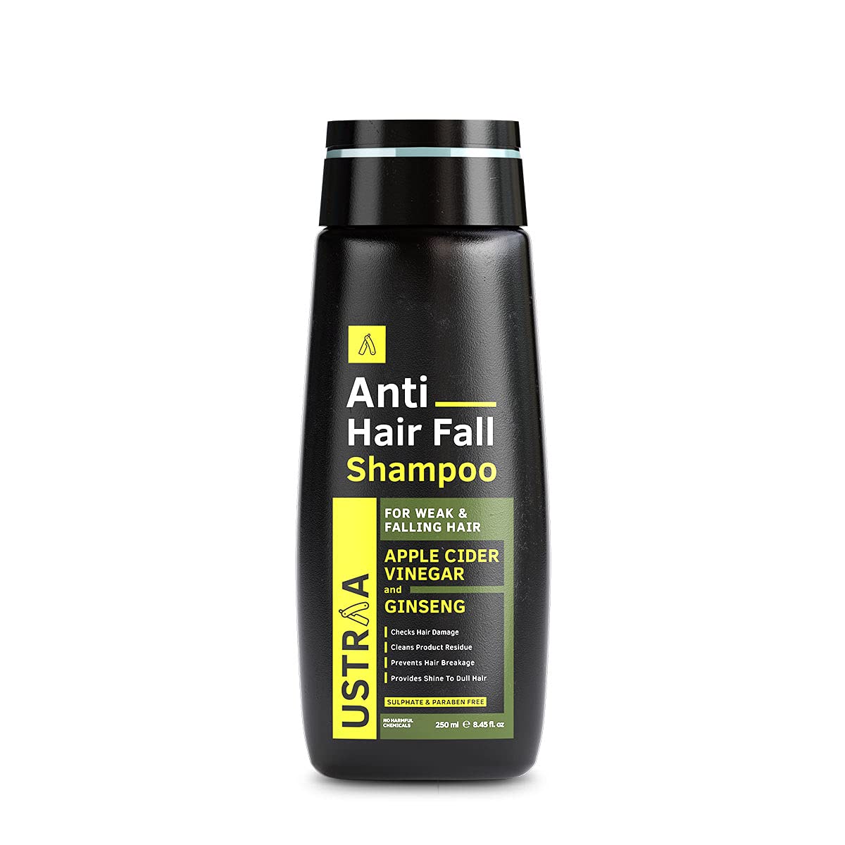 Ustraa Anti Hair Fall Shampoo - 250ml x 2 - Dermatologically Tested, With Apple Cider Vinegar, Stronger Hair & Clean Scalp | Prevents Hairfall | No Sulphates, No Parabens.