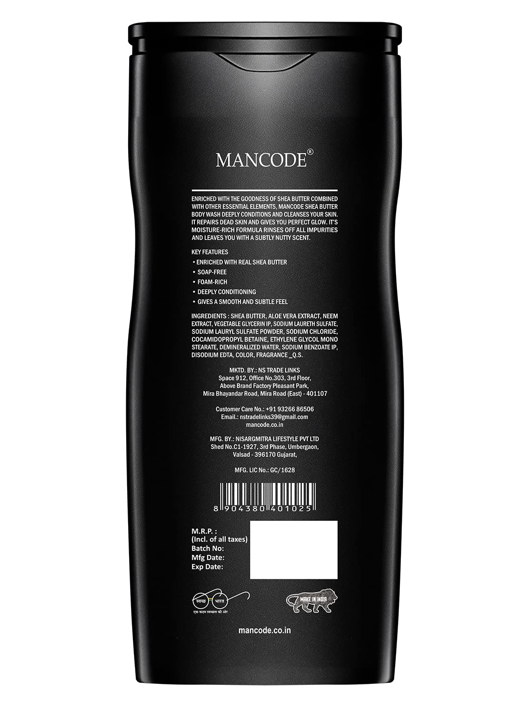 Mancode Sheabutter Body Wash For Men 450ml | For Body, Face with Shea butter and Natural Oils Extract | Oil Control | Odor Protection | 450 Ml Shower Gel For Men (Pack Of 1)