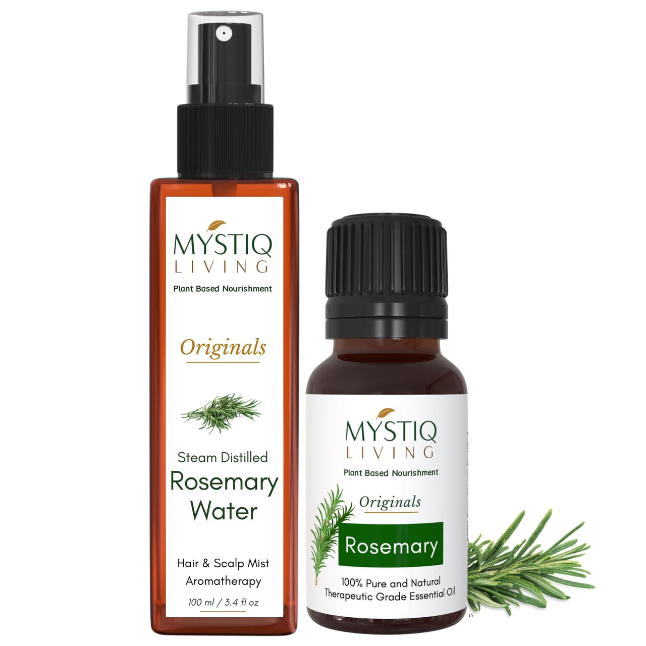 Mystiq Living Rosemary Essential Oil for Hair, Rosemary Water- Combo (100 ML + 15 ML) | Hair Spray for Regrowth | 100% Pure & Natural